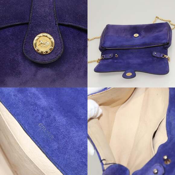 CELINE Chain Shoulder Bag Suede Purple - Picture 11 of 13